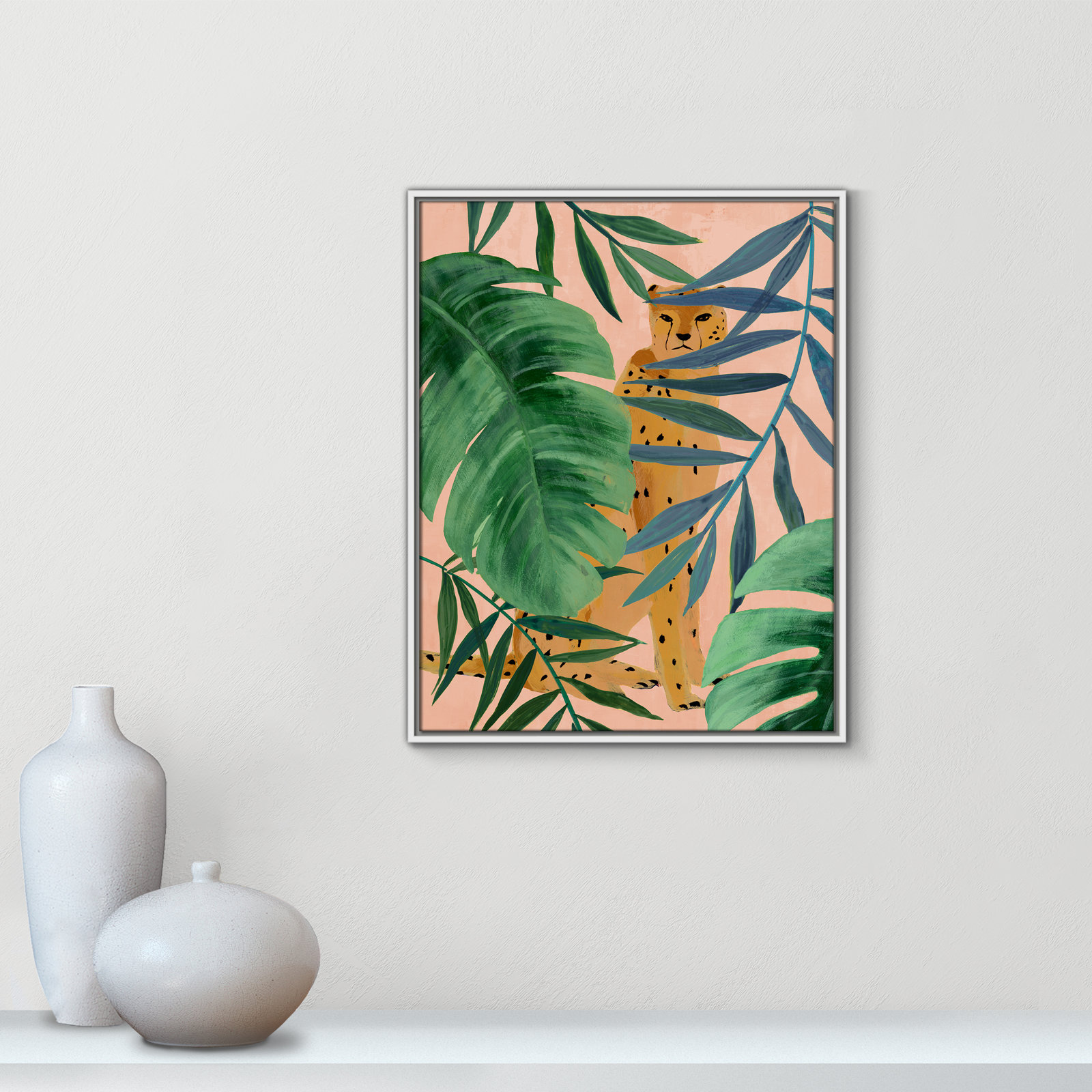 Silent Jungle - Painting Print, White Framed Canvas, 29.5" H x 23.5" W x 2" D