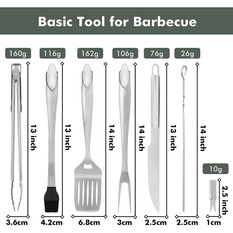 Ensemble d'outils de barbecue robustes en acier inoxydable