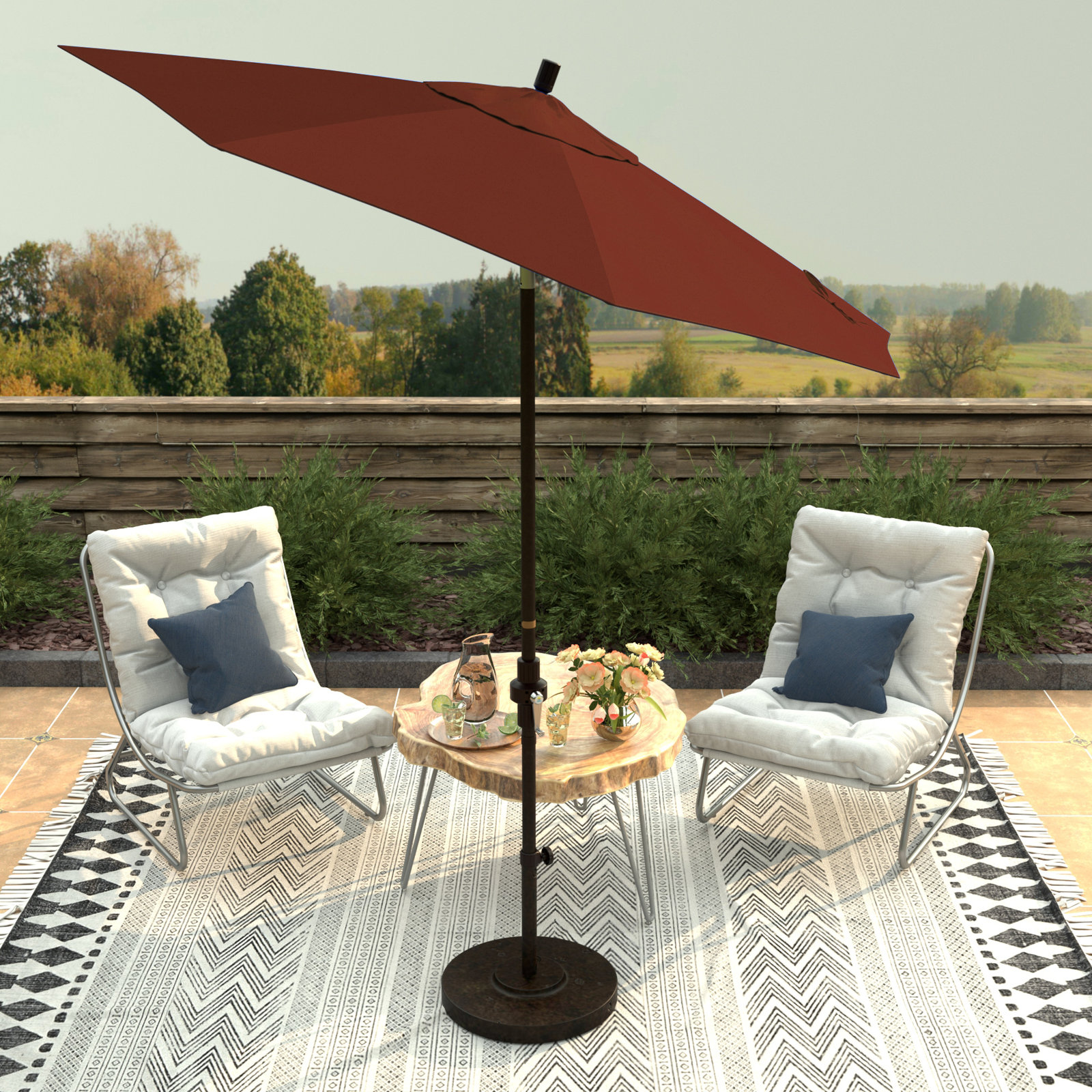 Che 90'' Outdoor Umbrella, Brick Performance Canvas