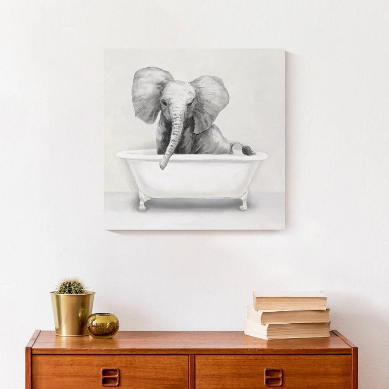 Éléphant dans la baignoire sur toile, H 12 po x l 12 po x P 1,25 po