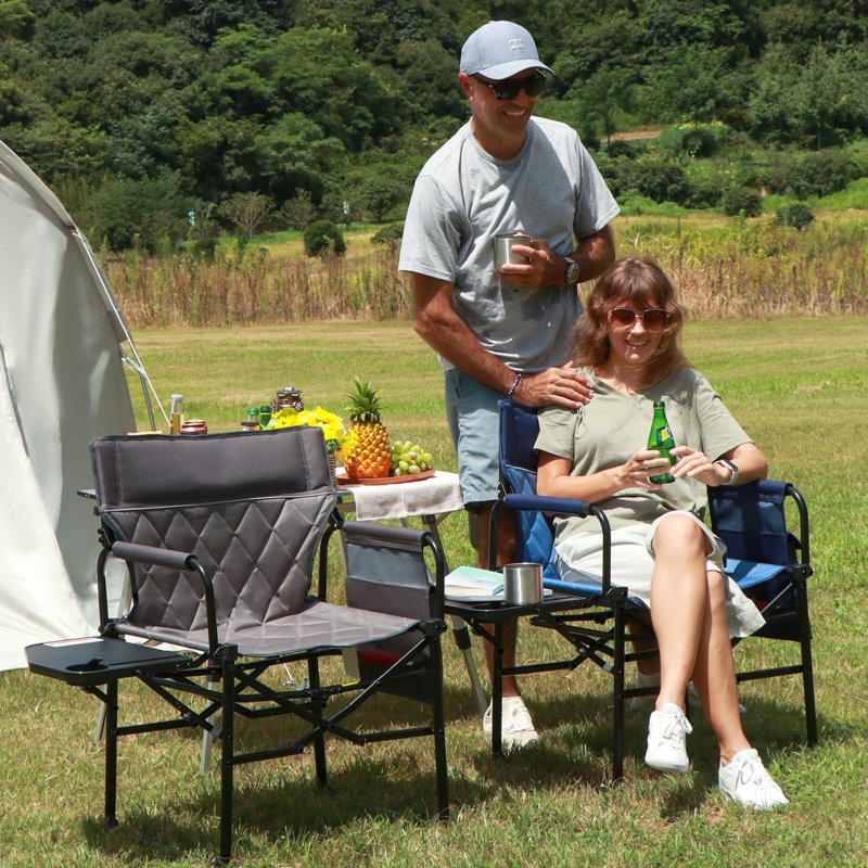Chaise de réalisateur de camping avec table d'appoint et pochette, chaises pliantes portatives de taille compacte, Gris