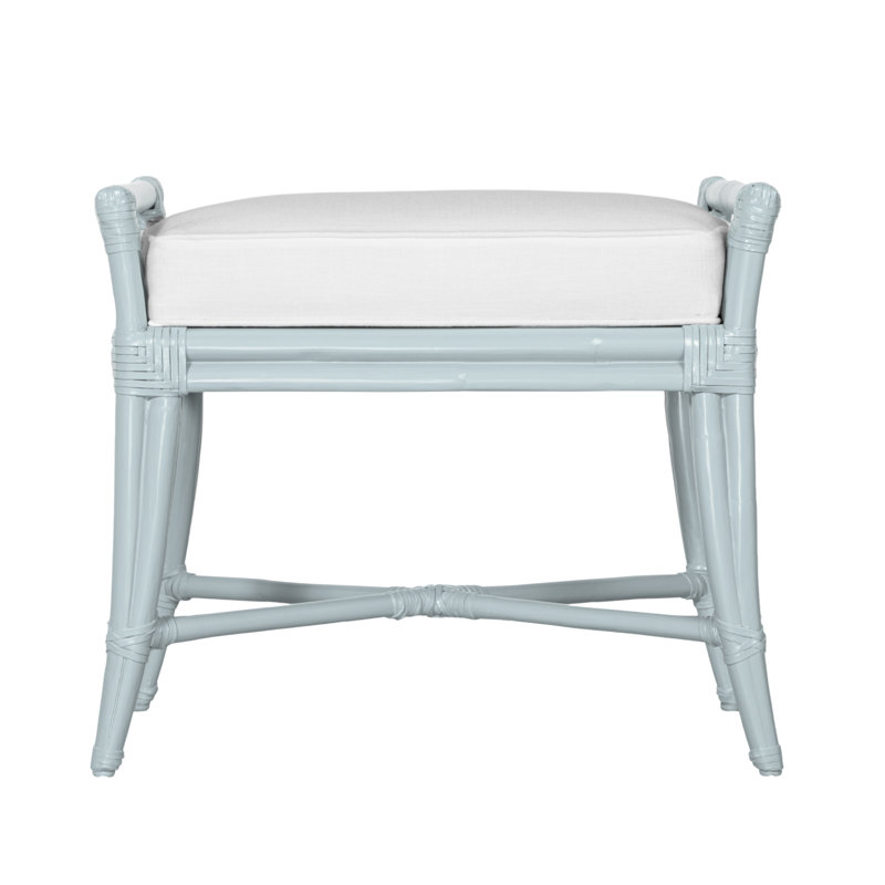 Malacca Upholstered Bench, Light Blue