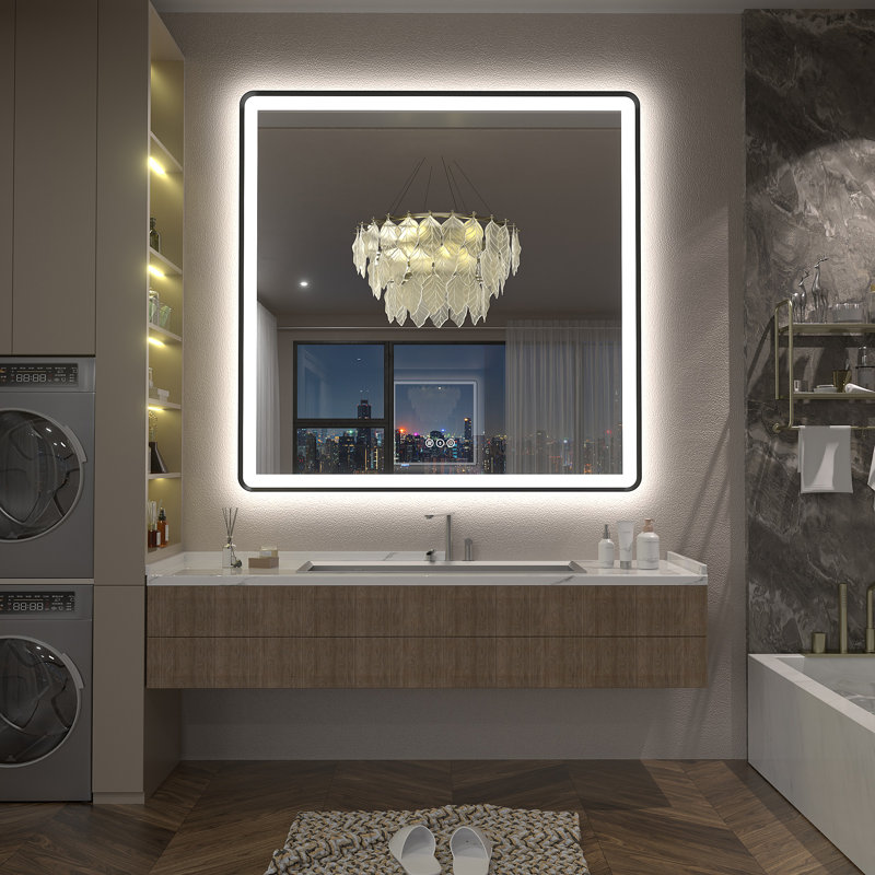 Aevar UL Certified Front & Back Lighted Anti-Fog Tempered Glass Framed Bathroom/Vanity Mirror with 3-Year Warranty, 38" x 38"