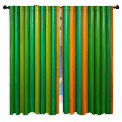 Rideaux obscurcissant vert et orange à rayures verticales - 2 panneaux