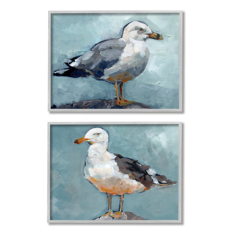 Portrait d'oiseau nautique en forme de mouette bleu gris, H 16 po x l 20 po, Estampe numérique Farmhouse