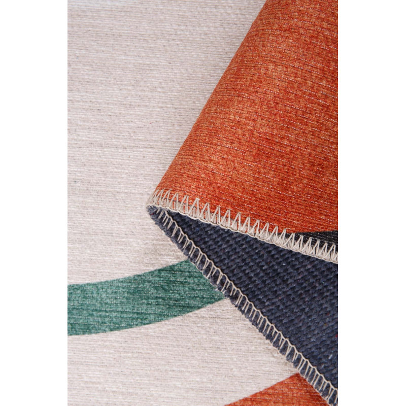 Tapis décoratif à motif géométrique orange, beige, vert, anthracite, Rectangle 4 pi 8 po x 6 pi 3 po