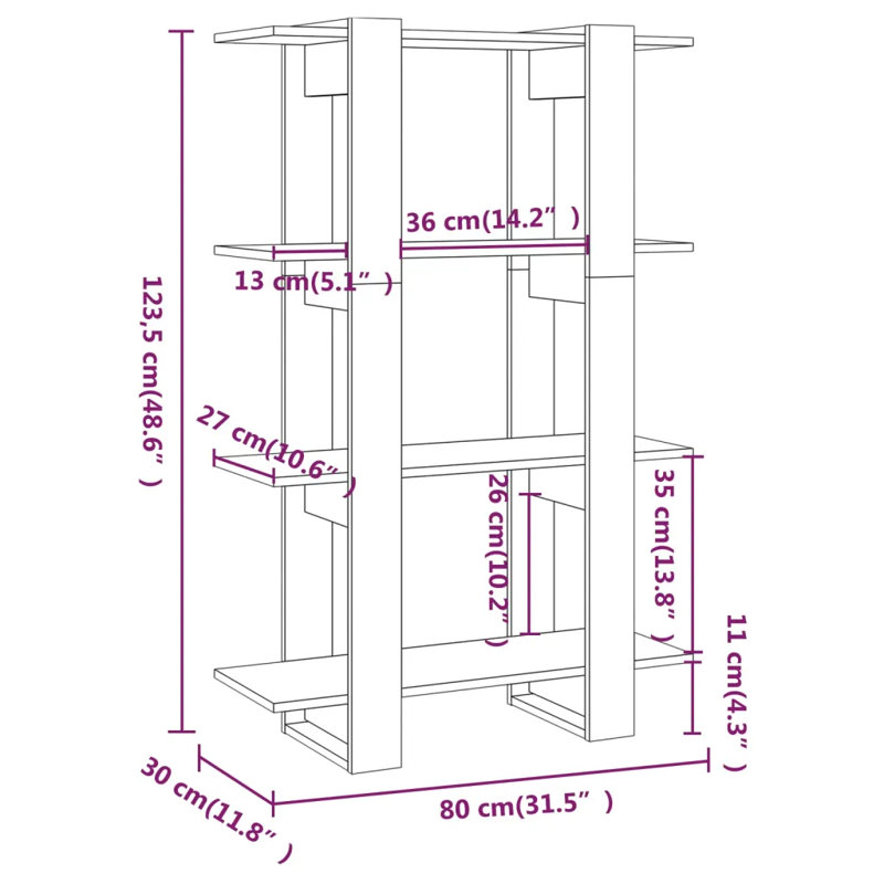 Burnaby 123.5cm H Etagere Bookcase, Sonoma Oak, 123.5cm H x 80cm W x 30cm D
