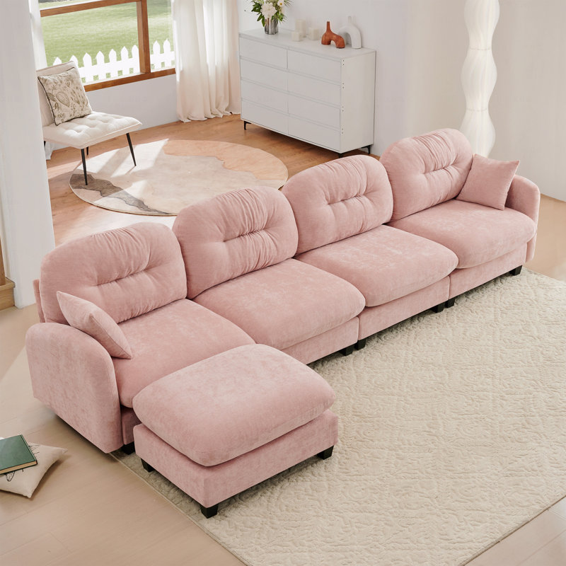 Basic Sectional Sofa, Modular  Sofa L-Shaped Couch With Ottoman,Soft Chenille Fabric,Ergonomic Design,Tufted Cushion Backrest Design