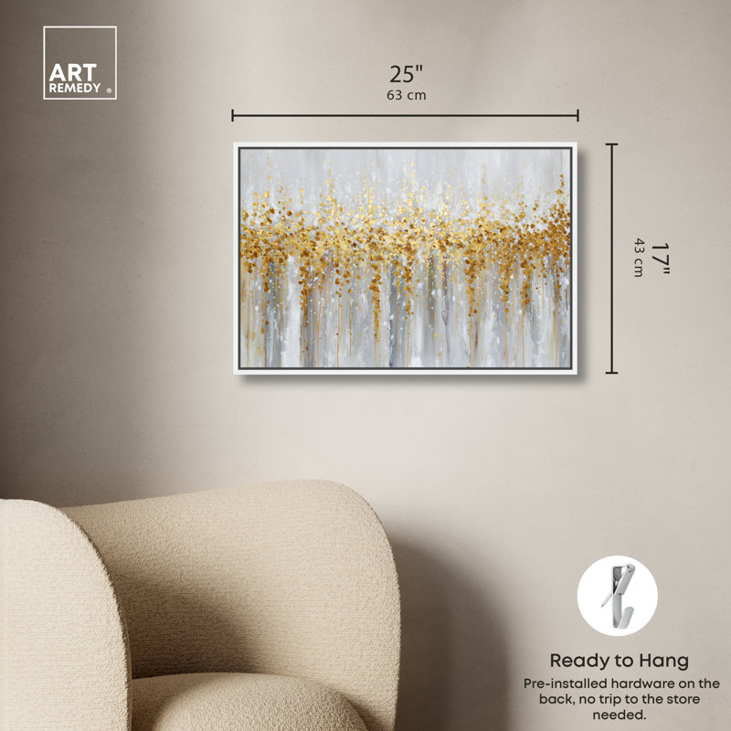 «Golden Rain I», reproduction d'art sur toile encadrée dorée par Art Remedy, cadre blanc, 24 x 16, H 17 po x l 25 po