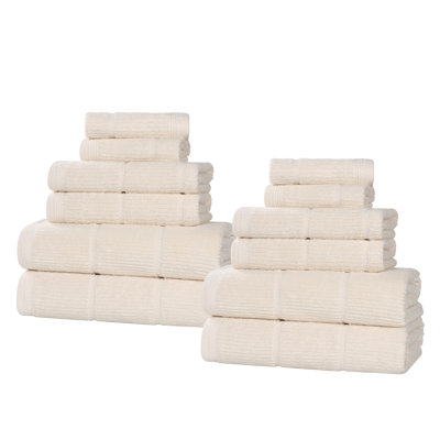 Milo Smart Twist Viscose Cotton Blend Medium Weight Quick Dry Solid Ribbed 12 Piece Bath Towel Set