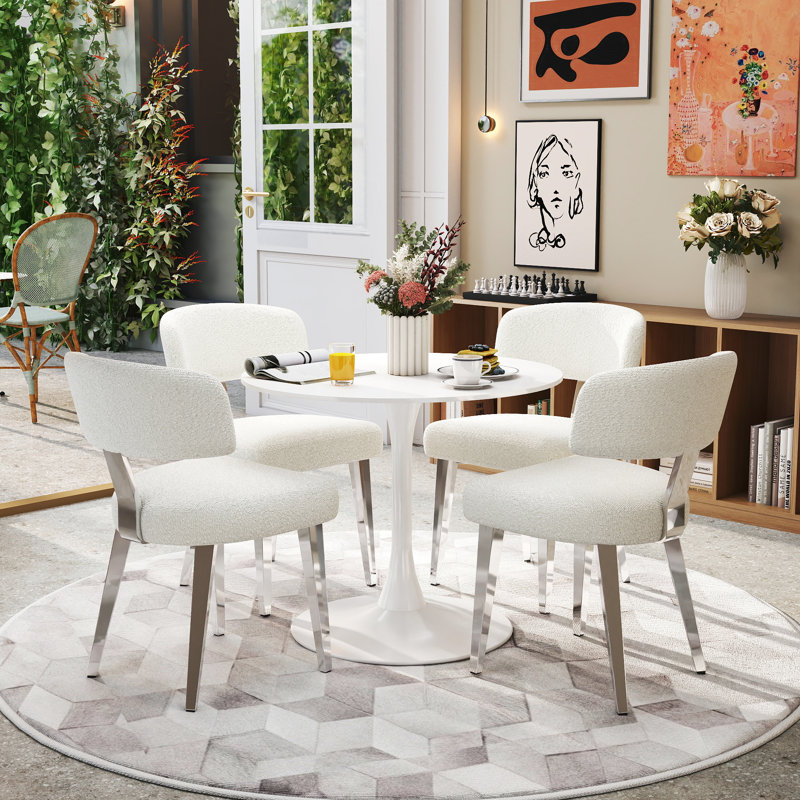 Ensemble de table de salle à manger 31,5 po, 5 pièces: table, 4 chaises, Blanc / argenté