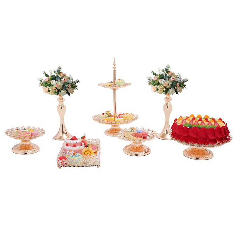 Ingetrud 7Pcs Metal Crystal Wedding Dessert Cake Display Stands