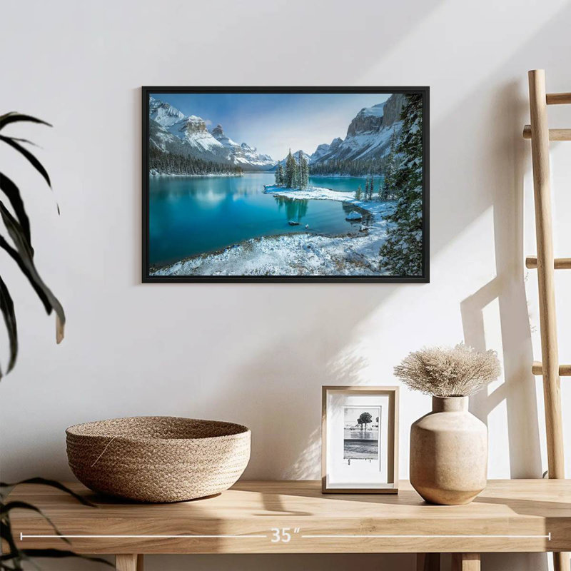 Spirit Island en hiver, 19 po x 13 po, Cadre flottant noir