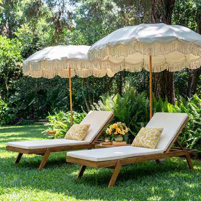 Brayhan Outdoor Acacia Wood Chaise Lounge , Cushion Included