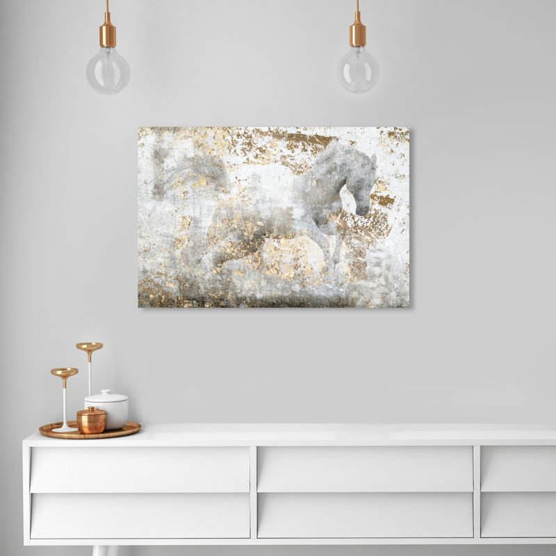 " Animals Running Equus, Modern & Contemporary White " by Oliver Gal, 16" H x 24" W, Wrapped Canvas