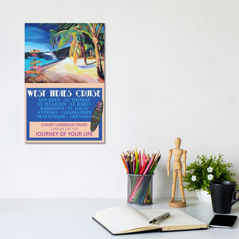 West Indies Cruise Retro Travel Poster by Markus & Martina Bleichner - Wrapped Canvas Gallery-Wrapped Canvas Giclée