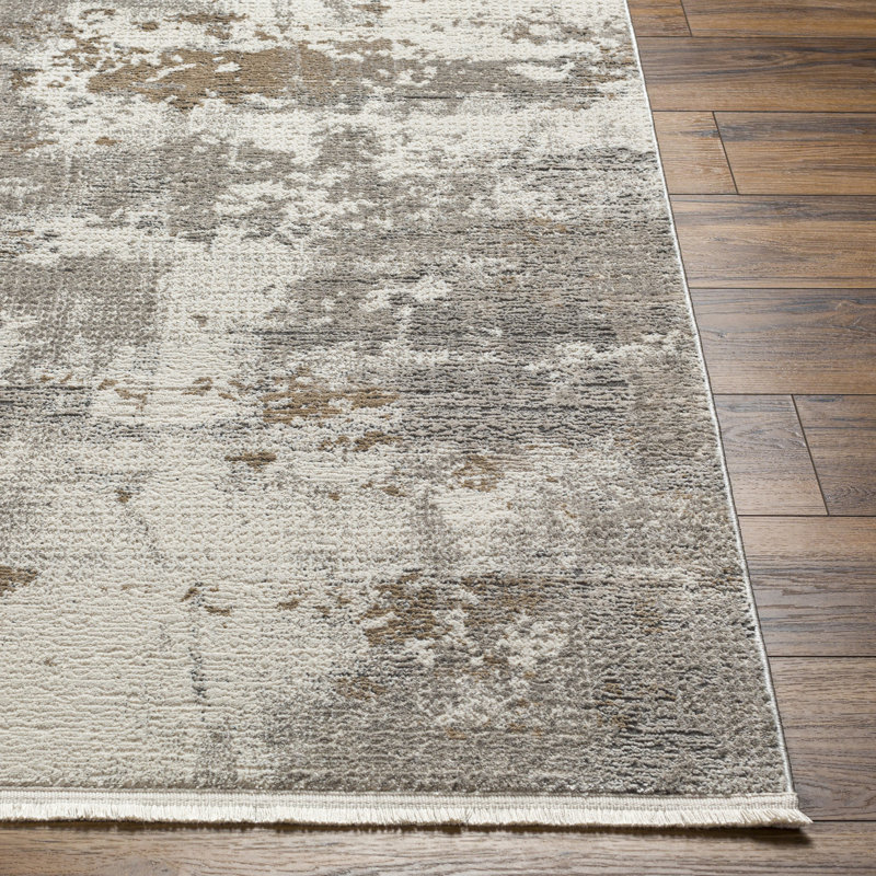 Everee Rectangle Machine Woven Polyester Area Rug in Beige/Gray, Rectangle 5'3" x 7'