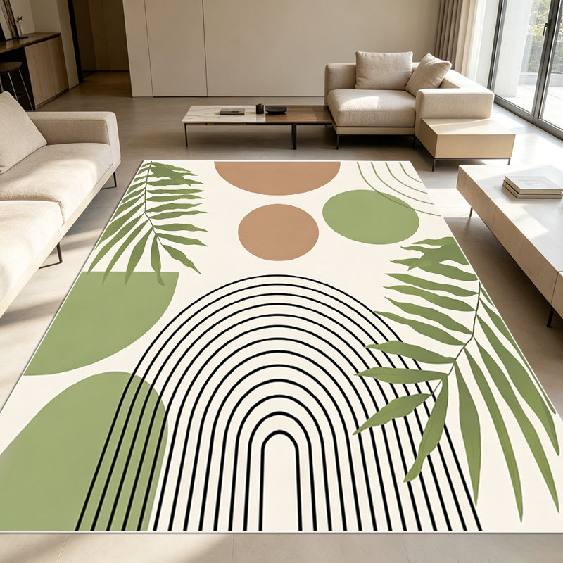 1PC Boho Tropical Geometric Line Palm Leaf area rugs for Living Room, Soft and Comfortable, Suitable for all seasons, easy-to-maintain, machine washable Indoor floor mat, Under Table Farmhouse suitable for dining table, bedroom, entryway, patio,