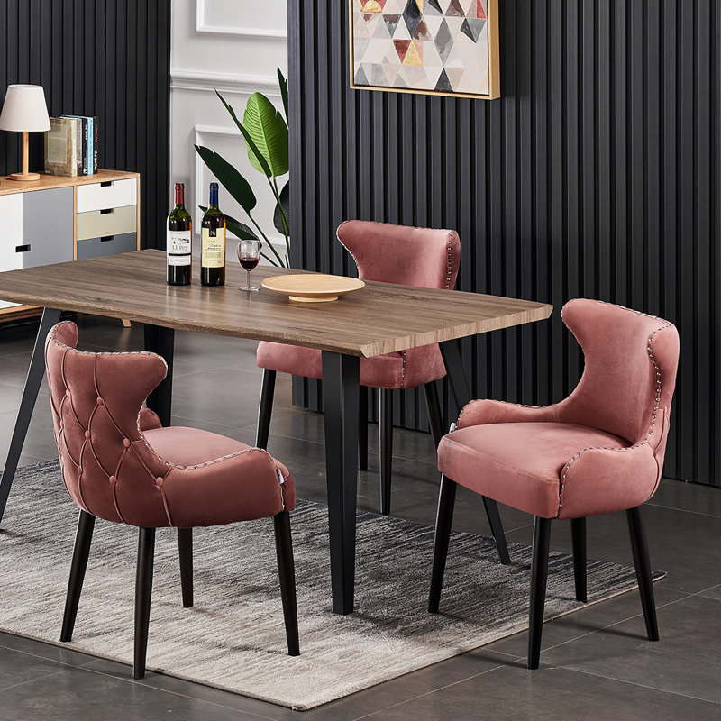 Ricky 4 Person Dining set - a Rectangular Wooden Dining Table with Metal Legs and a Set of 4 Quilted Velvet Dining Chairs for Dining Room - Modern Dining Table Set