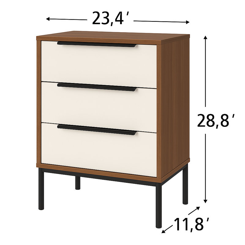 Lira 3-Drawer Fabric Dresser with Solid Wood Frame & Metal Handles – Black