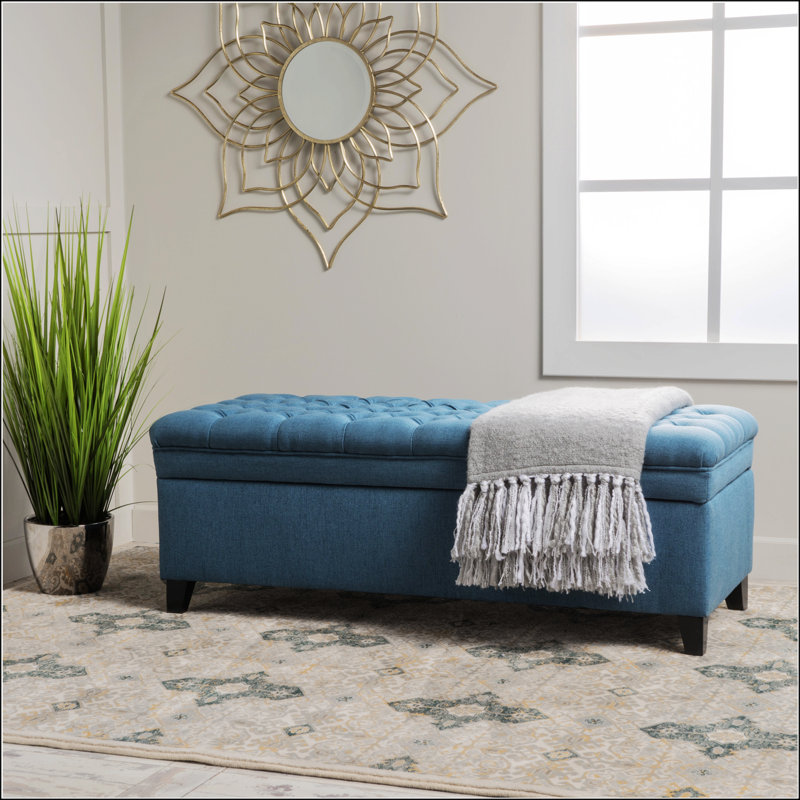 Modern storage ottoman, Faux Leather, Blue