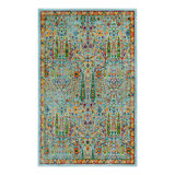 Round Floral Power Loomed Polypropylene Area Rug in Aqua/Blue/Orange