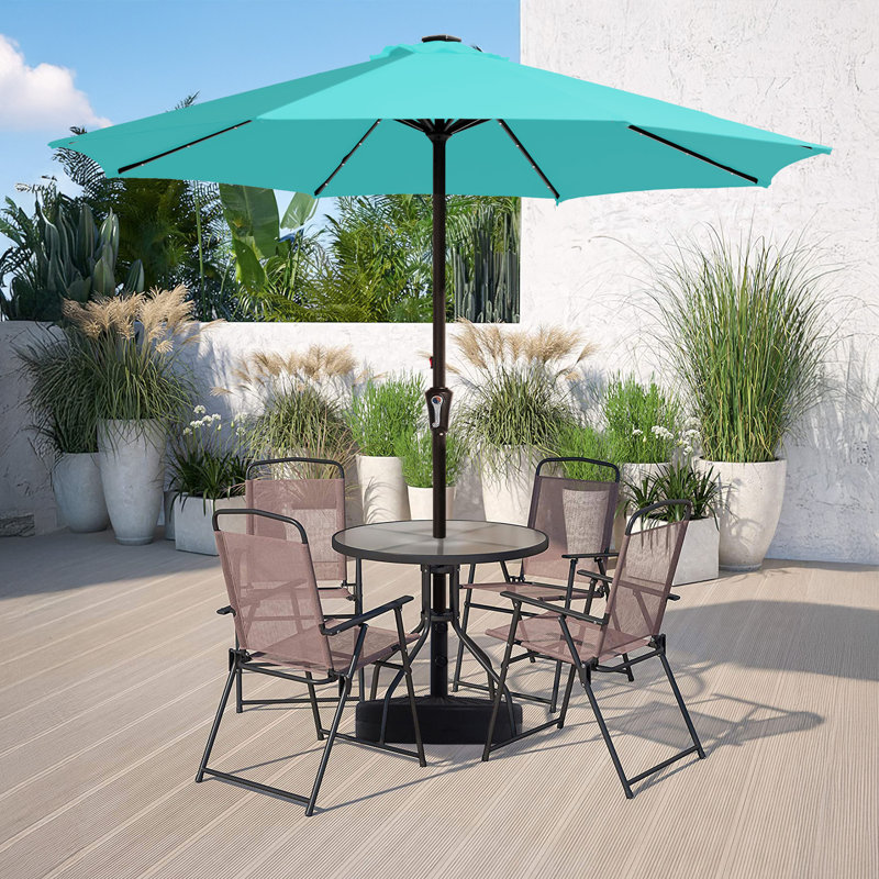 Parasol de marché avec manivelle Beka, Bleu paon, H 91,2 po x l 108 po x P 108 po