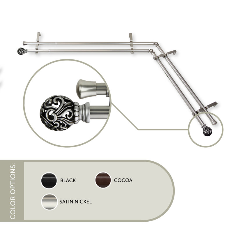 Tringle à rideaux double Yusuf, L 28 po x l 48 po, Nickel satiné