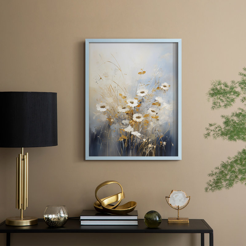 FLORAL Series CCCCXXII - Impression encadrée de qualité supérieure - Prêt à être accroché - Aucun clou requis, Bleu