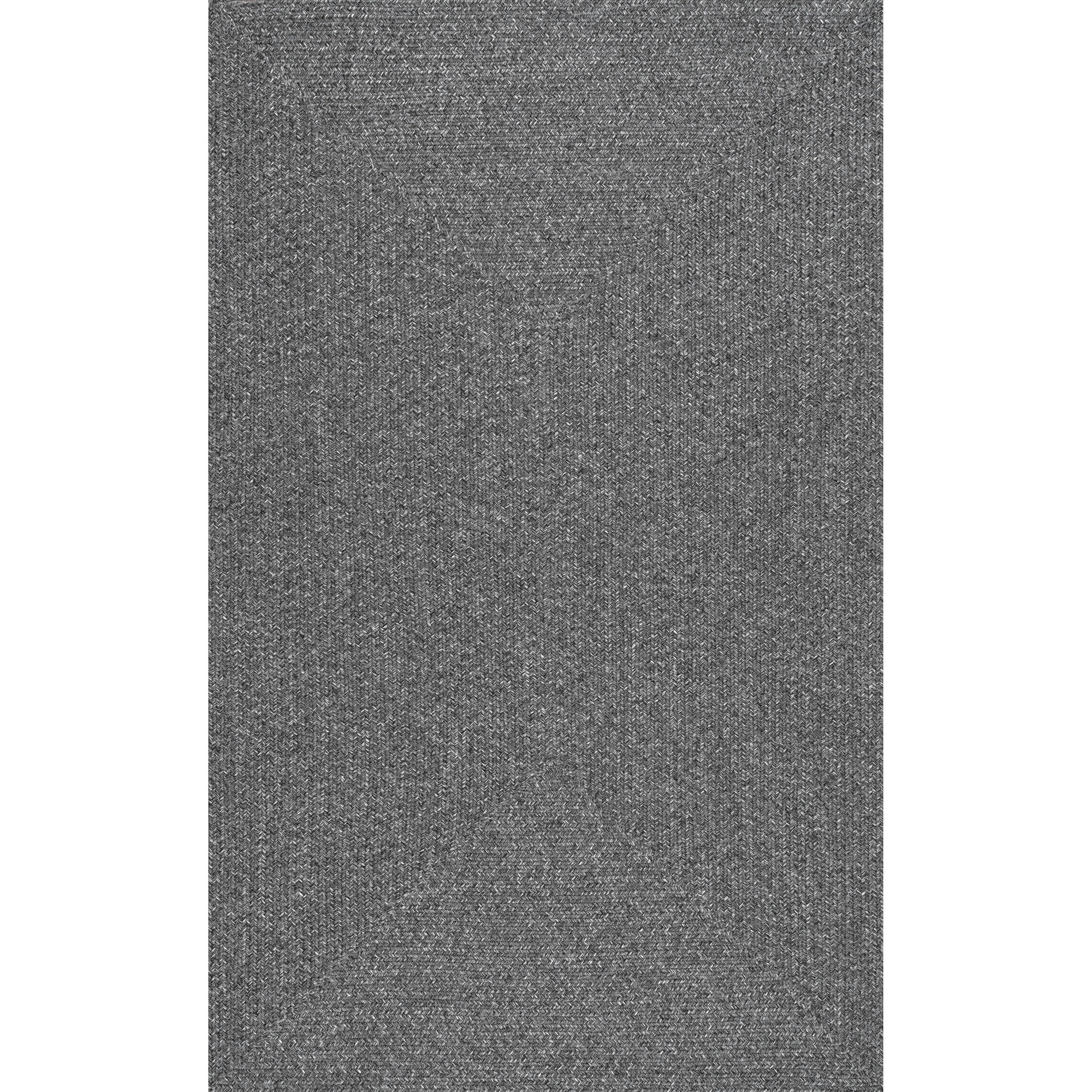 Edie Casual Braided Gray/White Indoor/Outdoor Rug, Rectangle 4' x 6', Charcoal