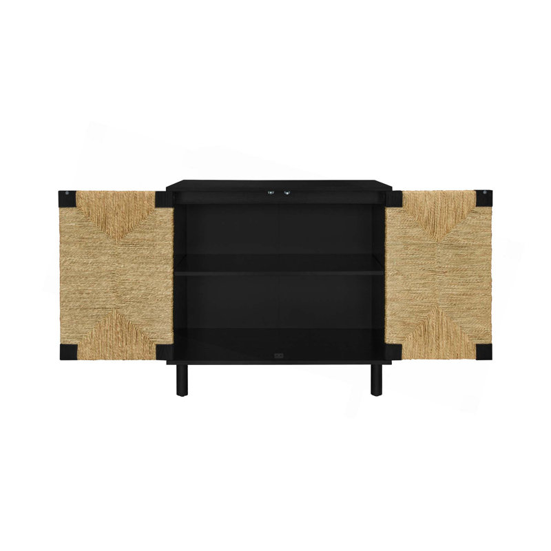 Buffet 2 portes avec tablettes réglables, armoire de rangement avec portes décoratives en algues naturelles pour le salon de la cuisine
