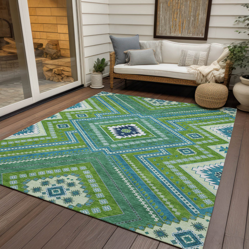 Lime Round Flat Woven Synthetic Washable Rug