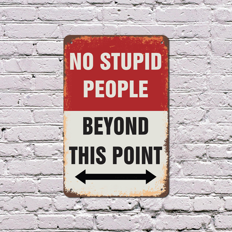 Panneau en plastique 13 po x 20 po No Stupid People Beyond This Point, H 13 po x l 20 po x P 0,1 po