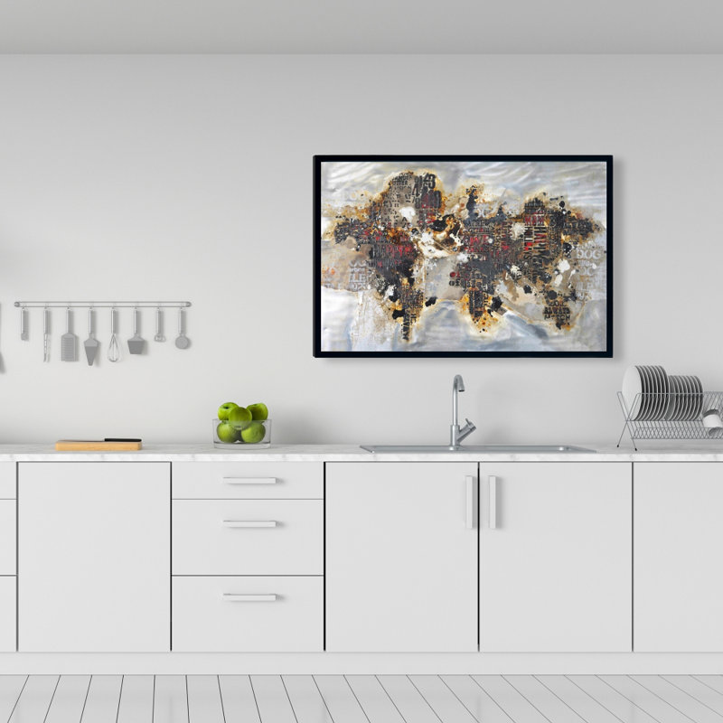 Texturized World Map With Typography Print On Canvas