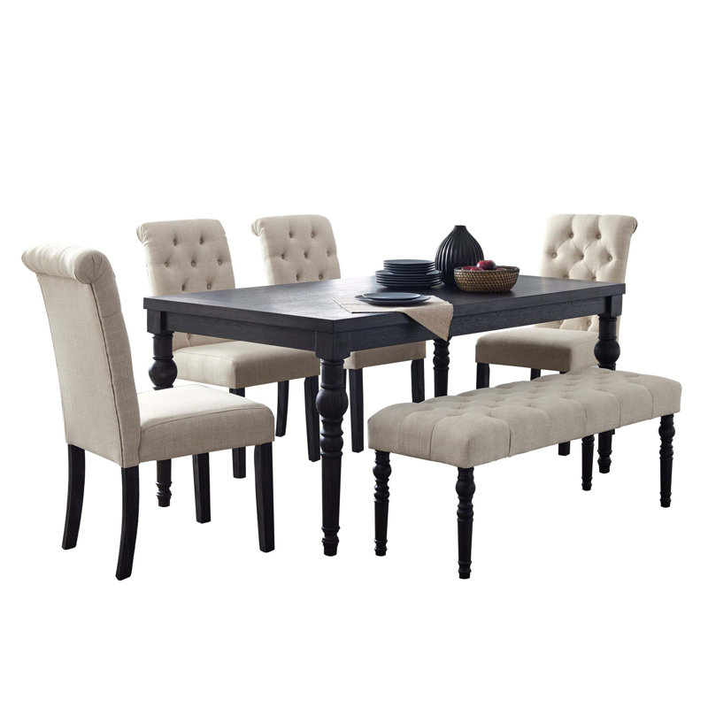 Table de salle à manger en bois style urbain Leviton, 4 chaises et banc
