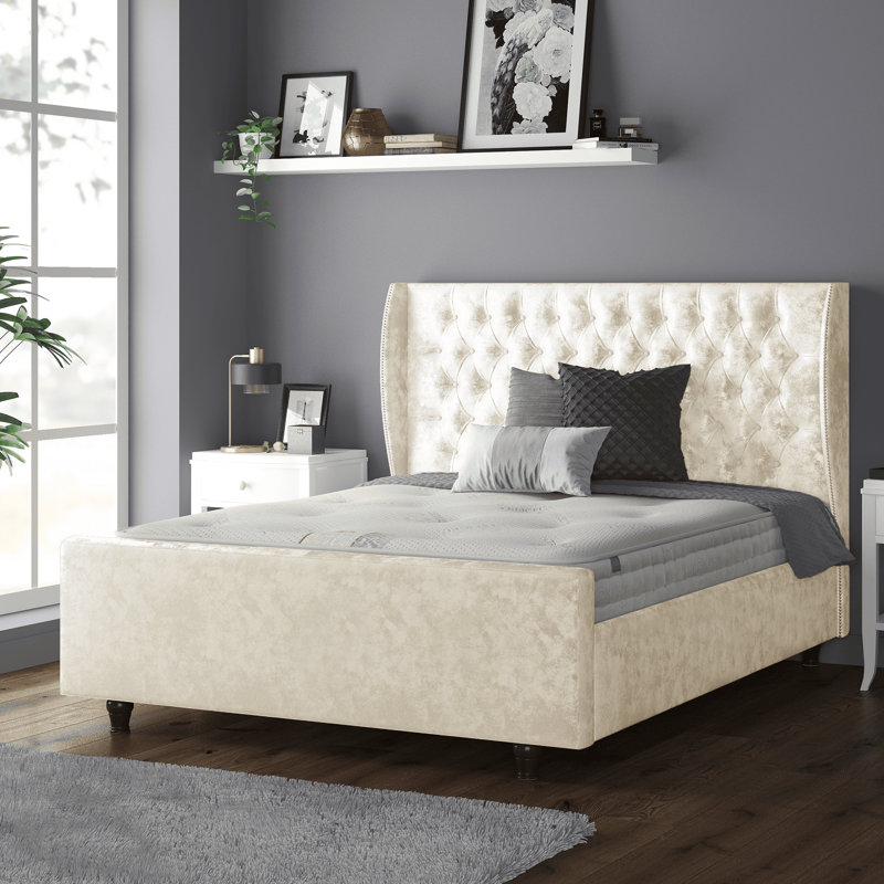 Barthel Upholstered Velvet Bed, Super King (6'), Cream