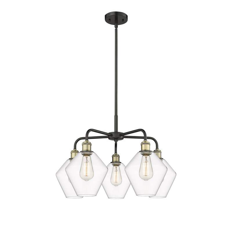 5 - Light Dimmable Teardrop Chandelier, Black Antique Brass, Clear