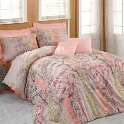 Ensemble de housse de couette en mélange de coton rose / vert Gabbs