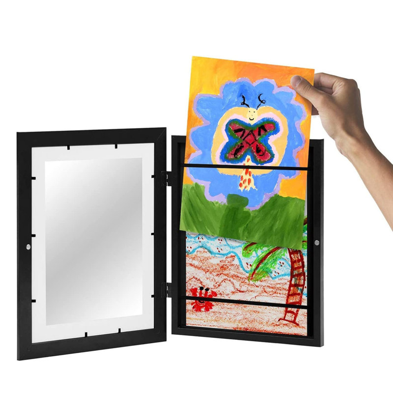 Wooden Storage Box Kids Art Photo Frame With Magnetic Seal Frame, Black
