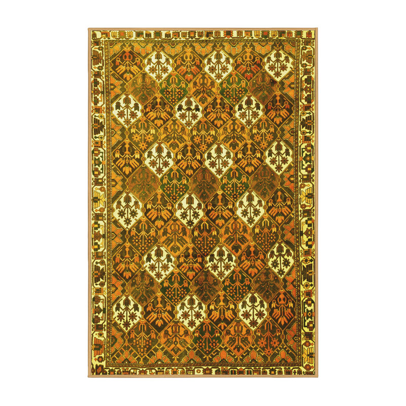 Tapis traditionnels jaunes lavables à la machine 1353, Rectangle 3 pi x 5 pi