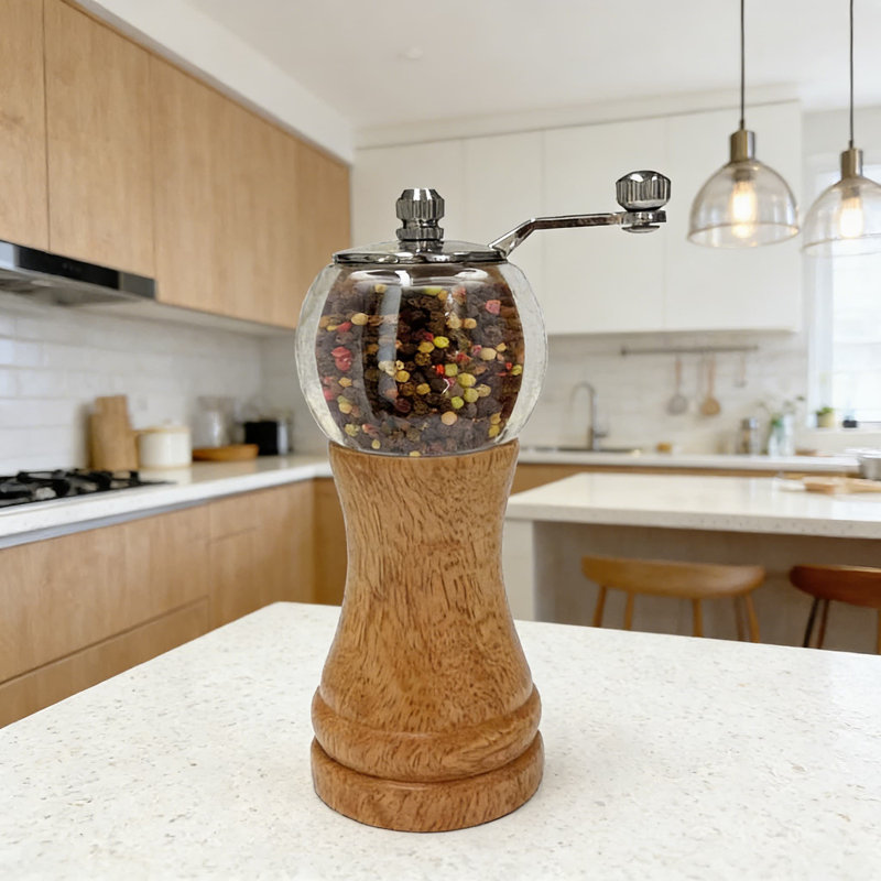 Ensemble de moulin à poivre manuel et moulin à sel en bois avec noyau de broyage en céramique, grosseur réglable et poignée ergonomique - paquet de 2 pour les épices fraîchement moulues