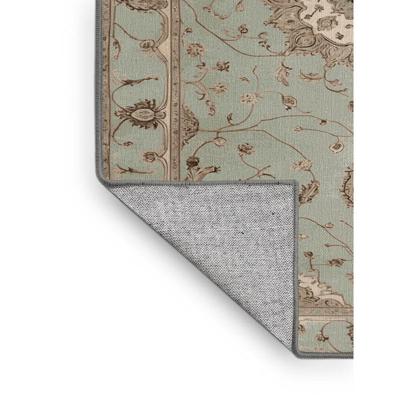 Tapis gris Tabriz lavable à la machine, Tapis de couloir 2 pi x 5 pi