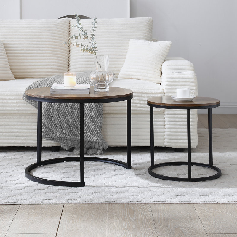 Set Of 2 Coffee Table Nesting Side Round  End Table Top Sturdy Metal Frame Desk Centerpiece Living Room Bedroom Apartment Modern Industrial Simple Nightstand