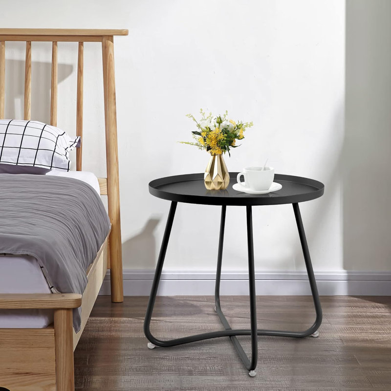 Metal Patio Table Outdoor Round Side Tables, Black