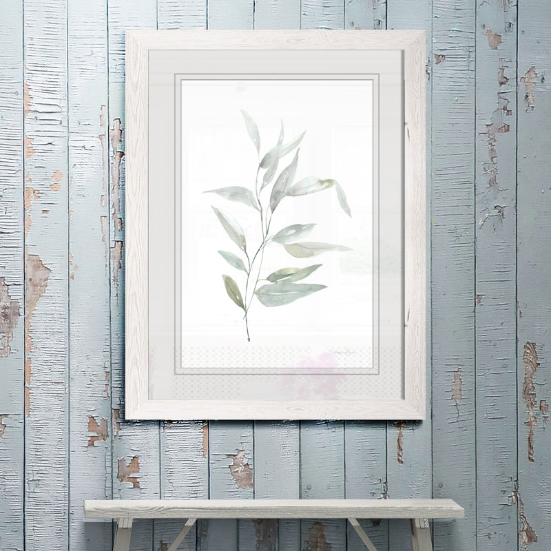 « ethereal eucalyptus ii »-impression du cadre sur verre, H 32 po x l 44 po x 1,25 po, Encadré imprimé blanc