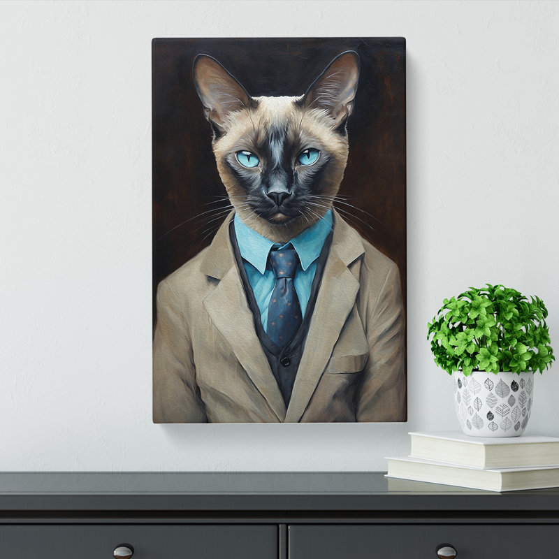 Siamese Cat In A Suit No.2 - Wrapped Canvas Print, 50cm H x 35cm W x 3cm D