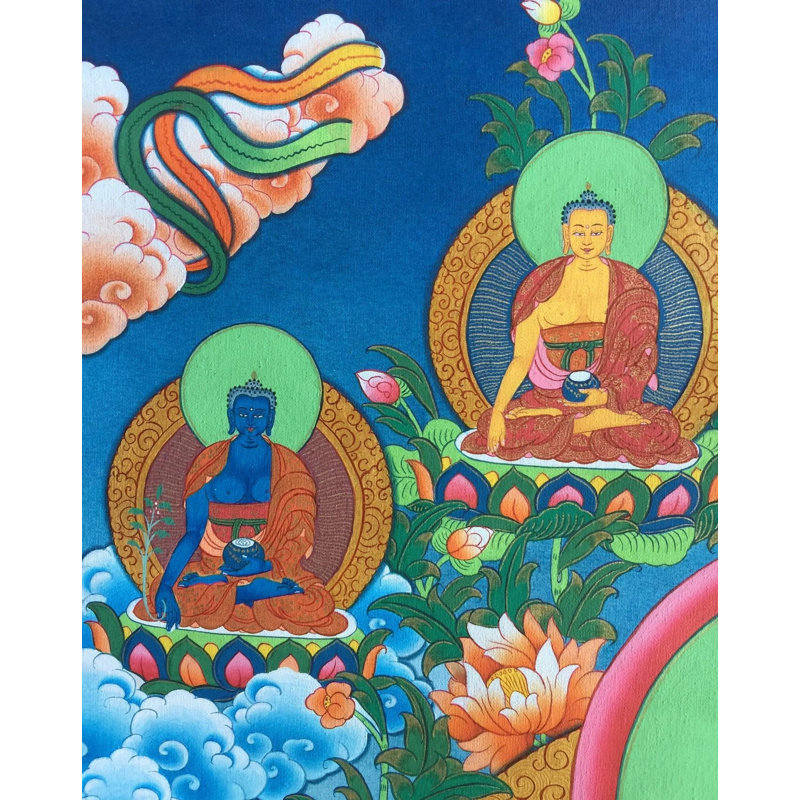 Blanc Tara et Bouddha Thangka (Thangka sans brocart)
