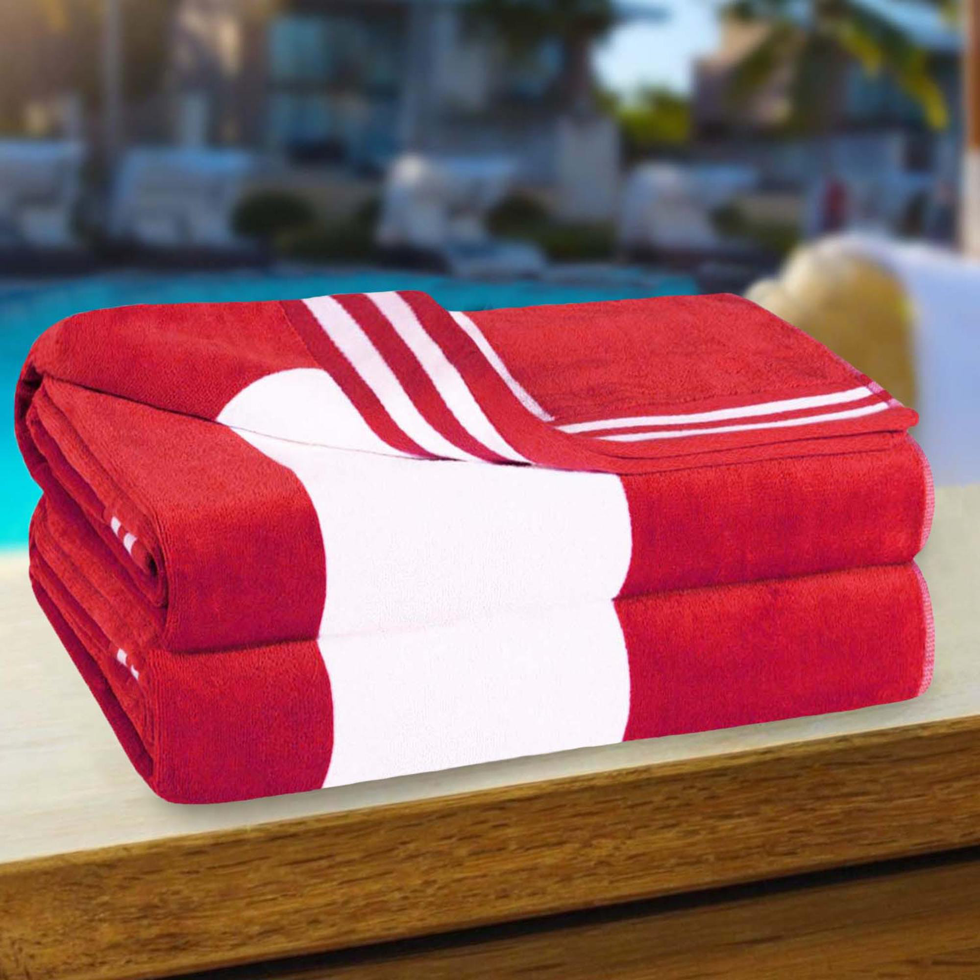 Calheta Cotton Oversized Cabana Stripe Beach Towels, 2, Red