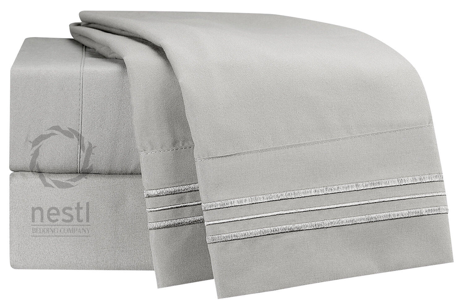 Nestl Bed Sheets Set, 1800 Series Deep Pocket 4 Piece Bed Sheet Set,  Microfiber, King, Silver Gray