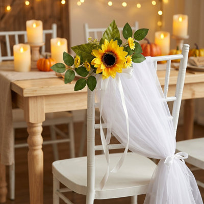 4pcs Wedding Chair Back Flowers, Artificial Rose Flowers Decoration,Wedding Aisle Decor,Pew Chair Decoration with Ribbons for Ceremony
